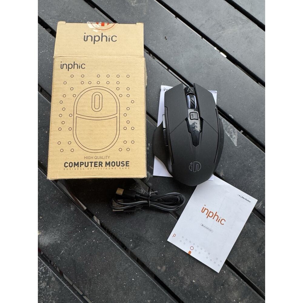 inphic PM6 Wireless Rechargeable Gaming Mouse 2.4G USB New Open Box